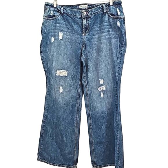 Womens Sz 23 Distressed Highrise Inseam 32 Wide Leg  100% Cotton Bootcut Jeans - Picture 1 of 12